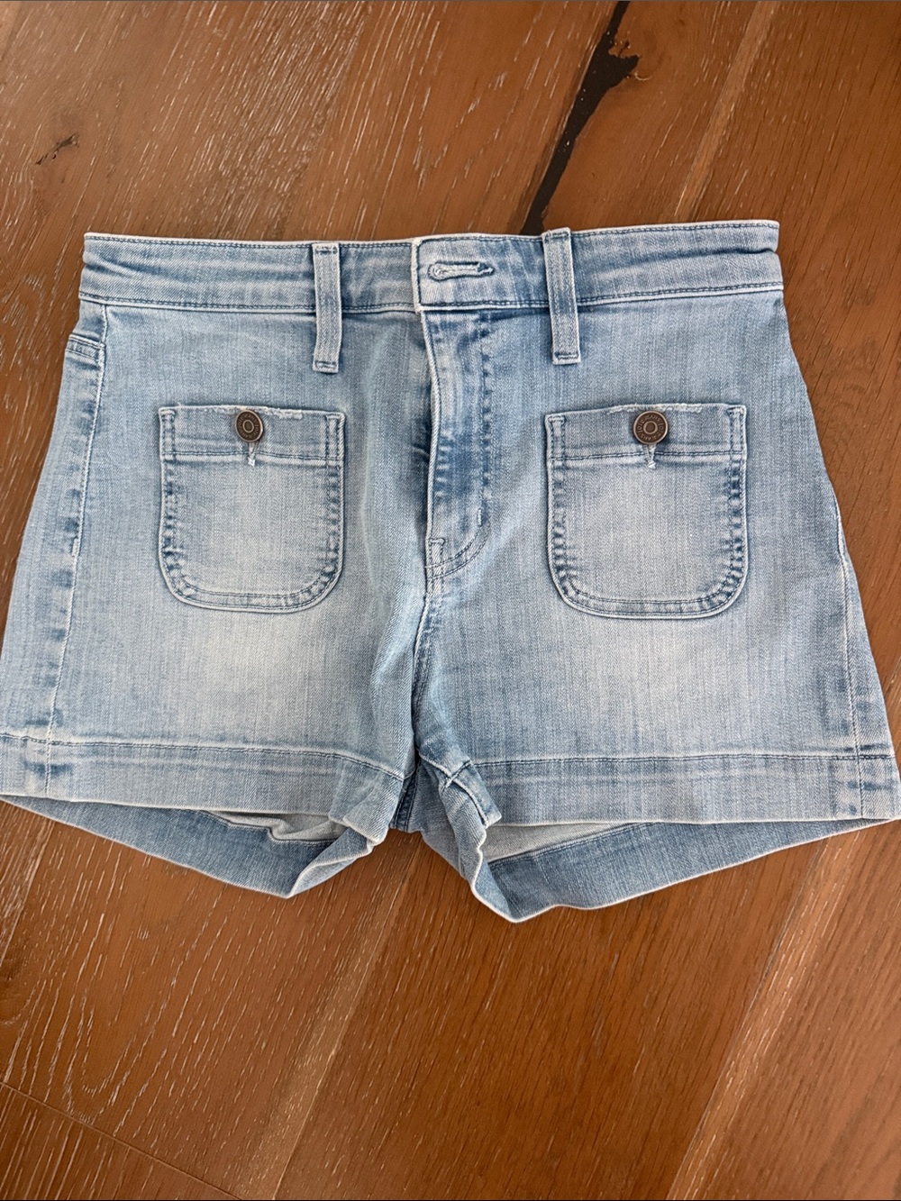 Joie Light Blue Denim Shortie Shorts with Front Patch Pockets